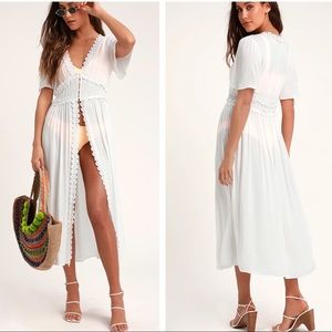 Lulus Bay Breeze White Short Sleeve Maxi Swim Cover-Up sz XS